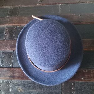 Stylish Blue Wool Hat with Brown Band